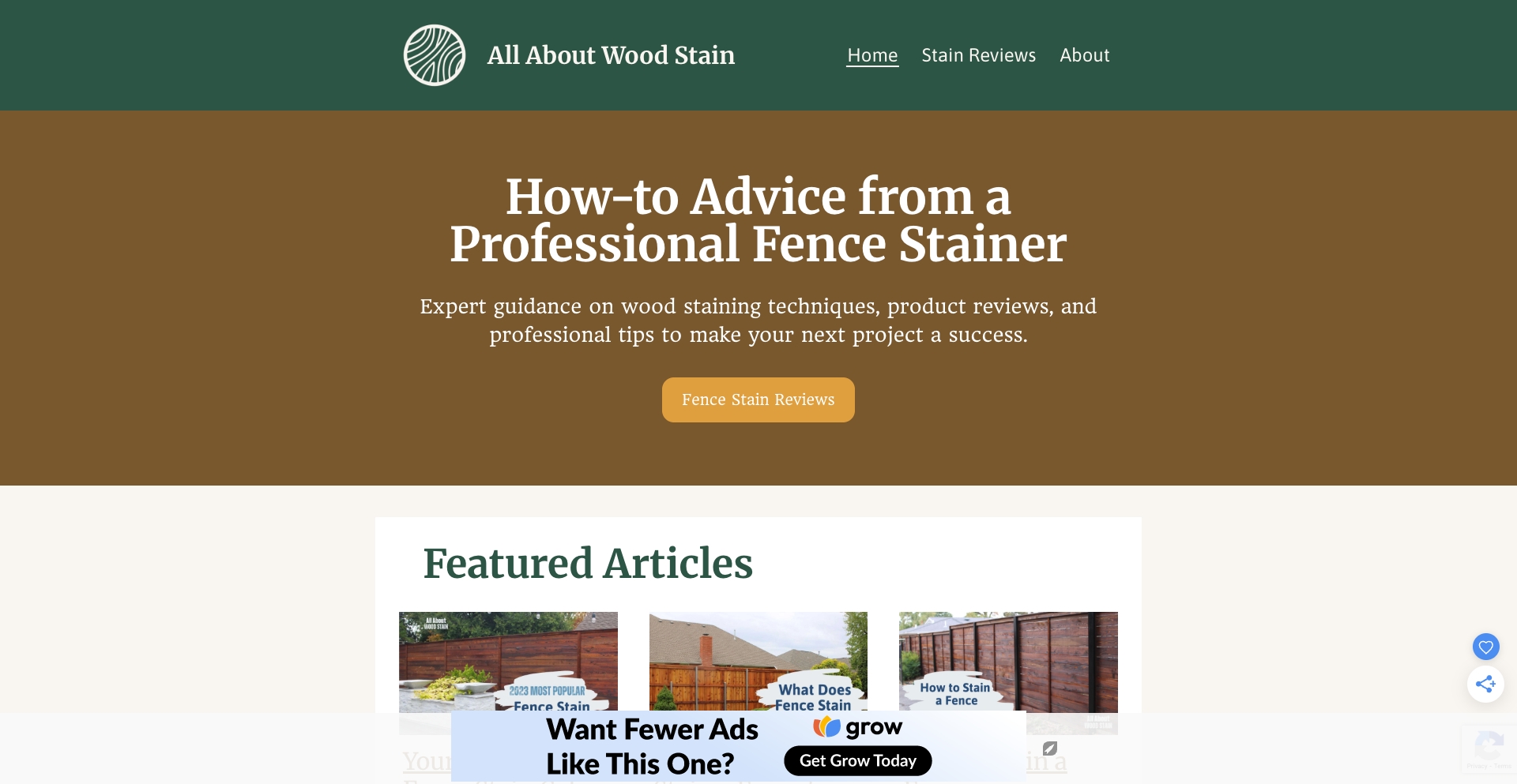 Fence Stain Help | All About Wood Stain comparison programmatic SEO template - 117 monthly traffic
