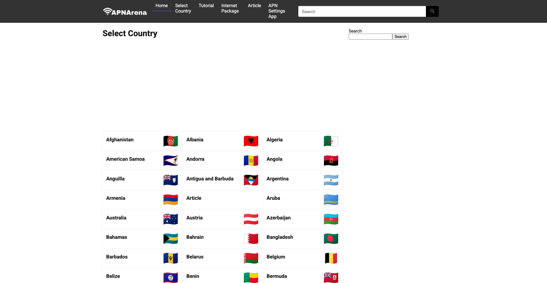 Select Country location-data programmatic SEO template - 689 monthly traffic
