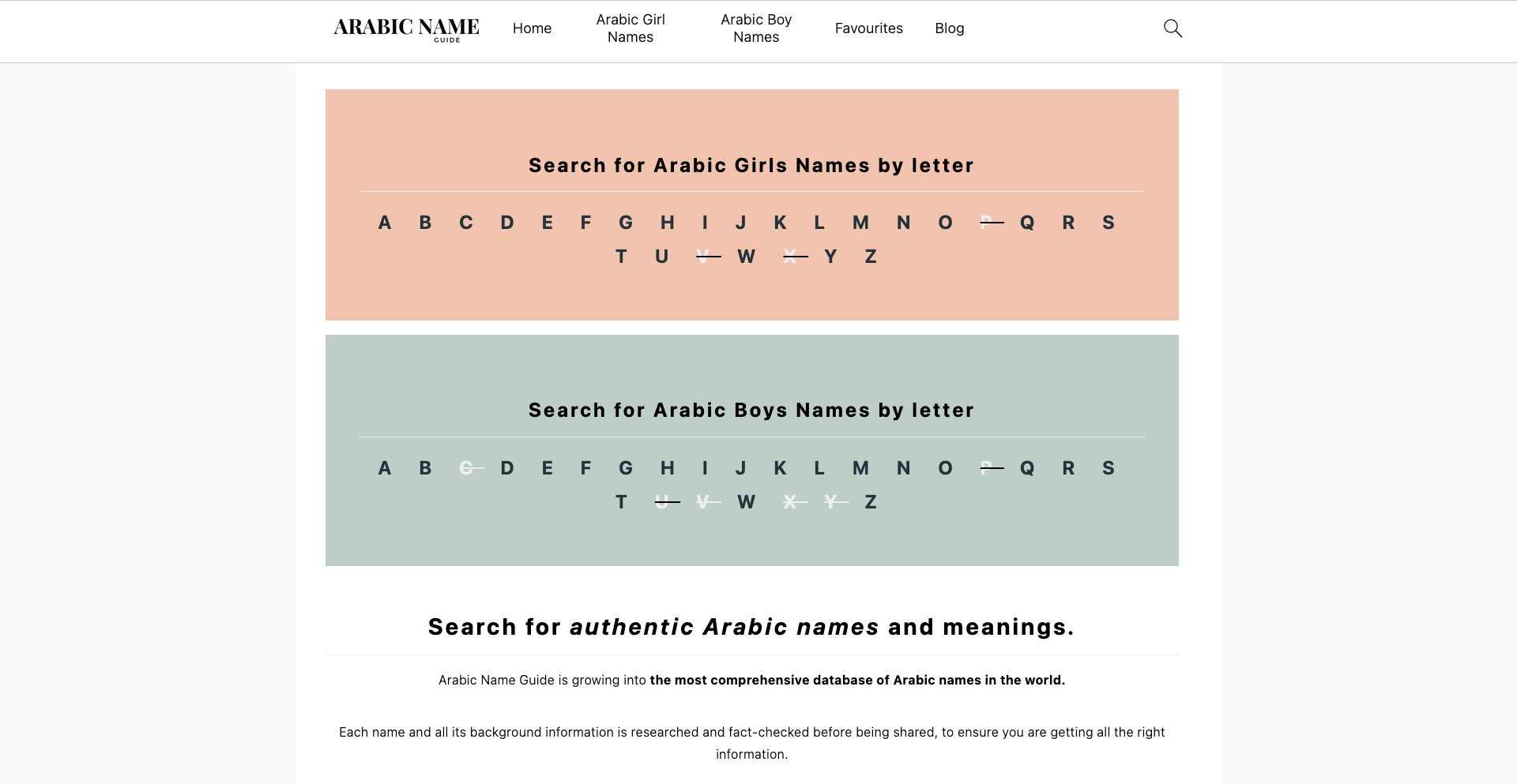 Arabic Name Guide name-database programmatic SEO template - 1.3K monthly traffic