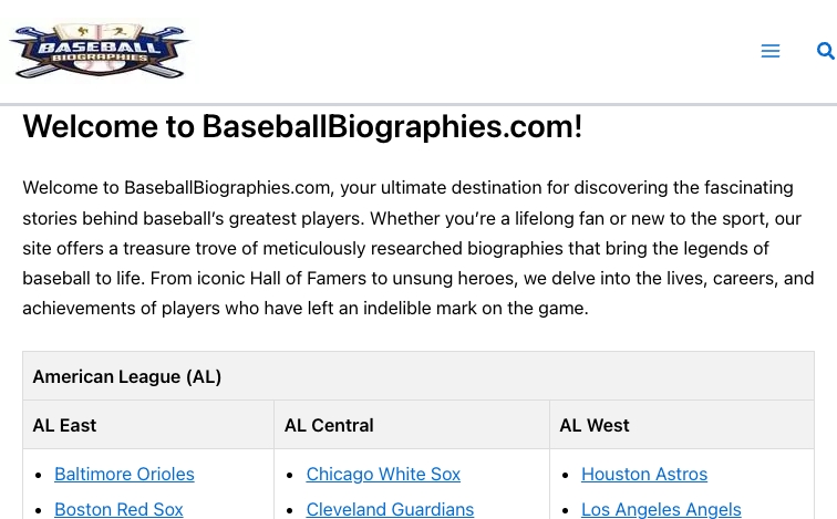 Baseball Biographies entity-database programmatic SEO template - 0 monthly traffic