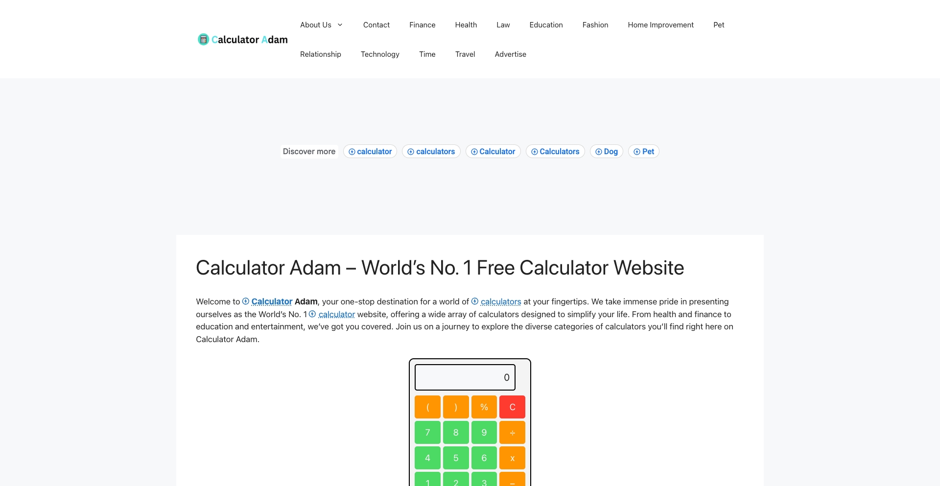 Calculator Adam tool-variations programmatic SEO template - 0 monthly traffic