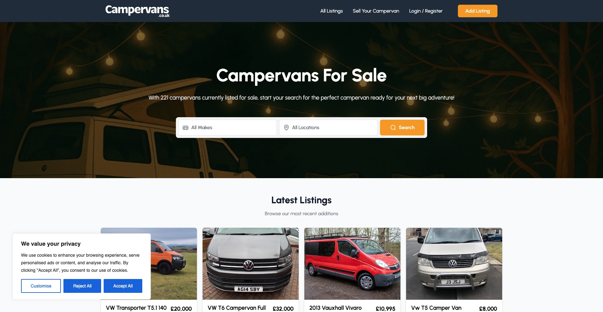 Campervans UK make-model-location programmatic SEO template - 3.7K monthly traffic