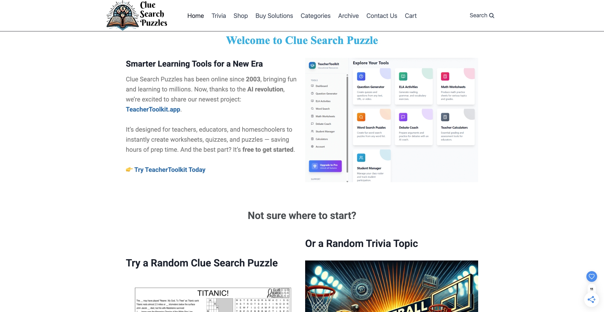 Clue Search Puzzle Home content programmatic SEO template - 2717 monthly traffic