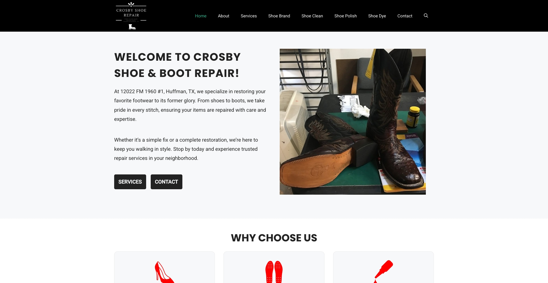 Crosbyshoerepair template programmatic SEO template - 87 monthly traffic