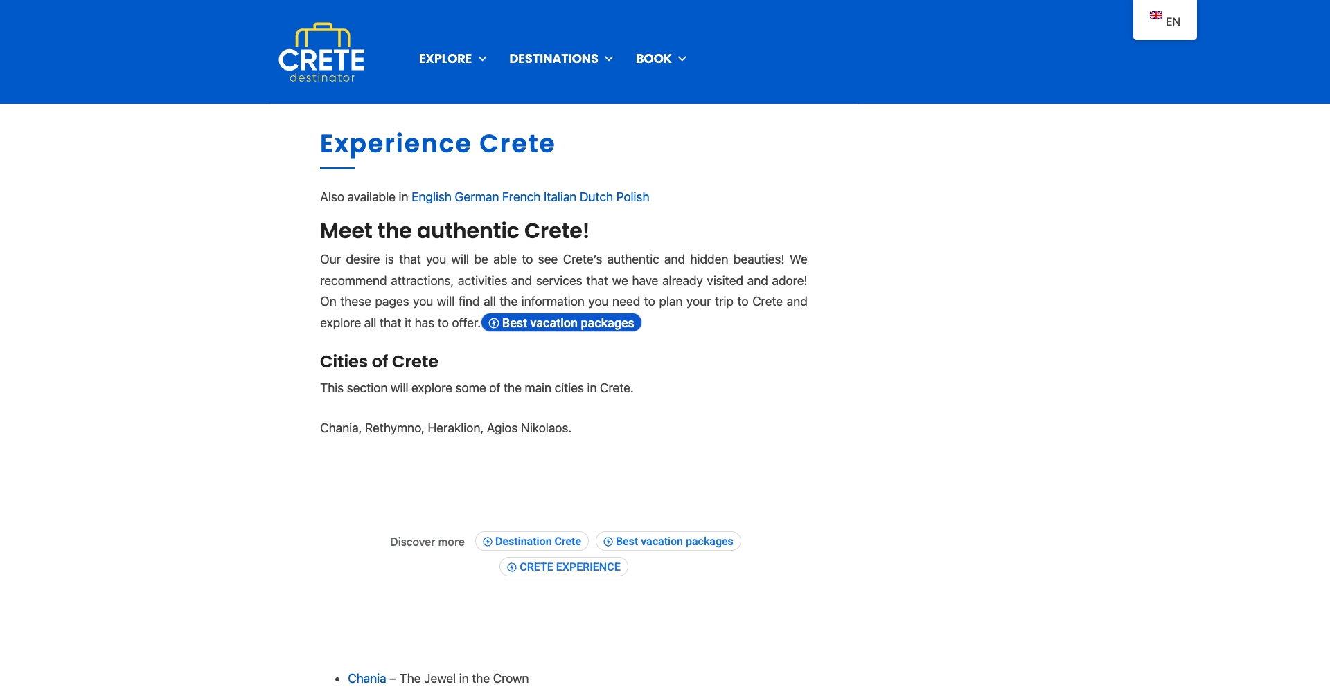 Experience Crete location-data programmatic SEO template - 883 monthly traffic