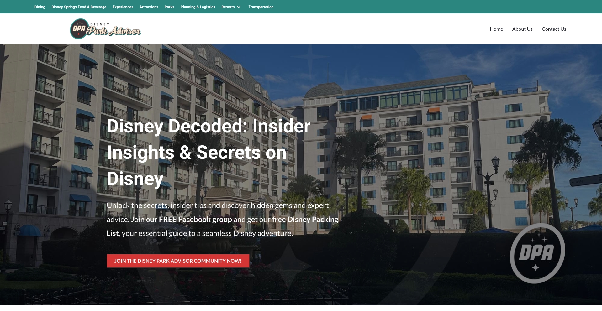 Disney Park Advisor Dining Reviews, Resort info, Transportation Tips, Passholder Benefits, Vacation content programmatic SEO template - 0 monthly traffic