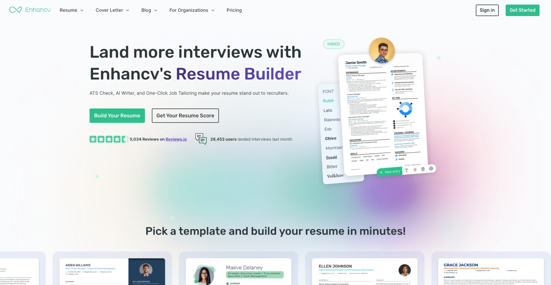 Enhancv profession-template programmatic SEO template - 100K monthly traffic