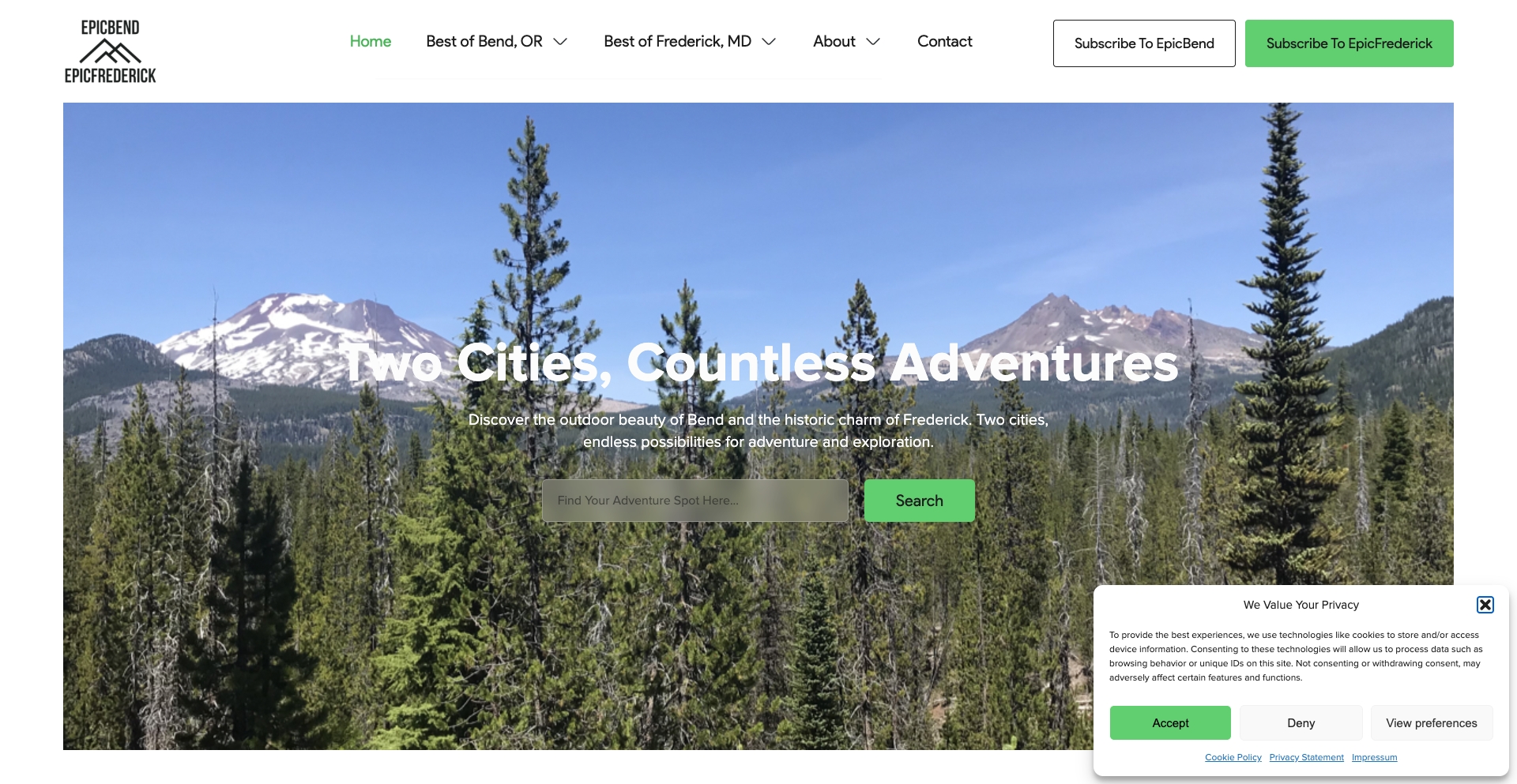 Live Your BEST Life in Bend, Oregon and Frederick, Maryland location-data programmatic SEO template - 36487 monthly traffic