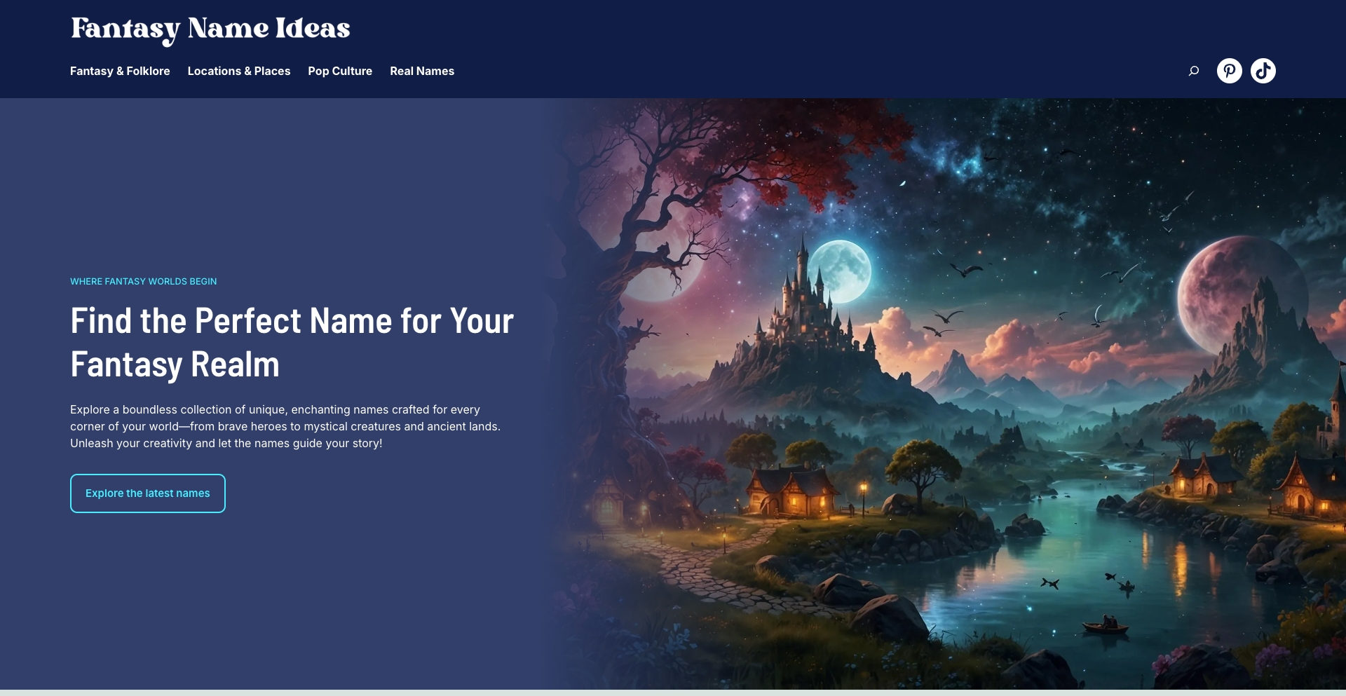 Fantasynameideas content programmatic SEO template - 15354 monthly traffic