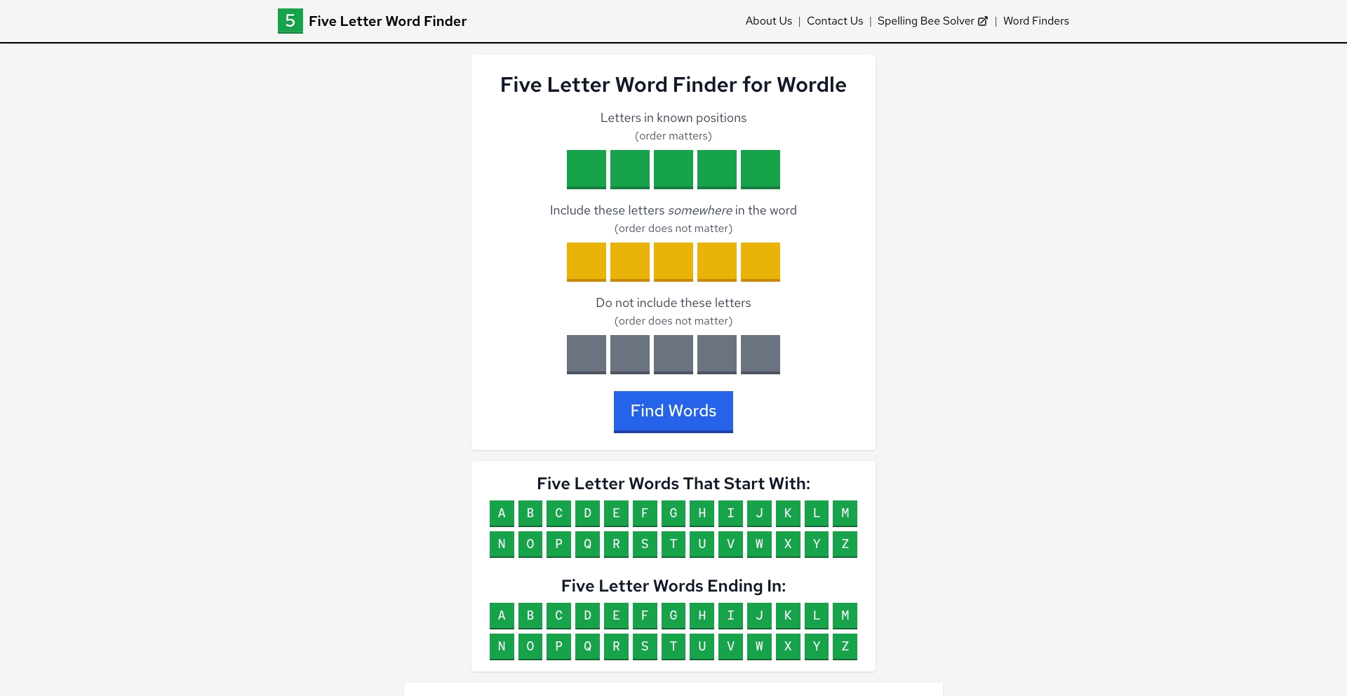 Five Letter Word Finder word-generator programmatic SEO template - 83K monthly traffic