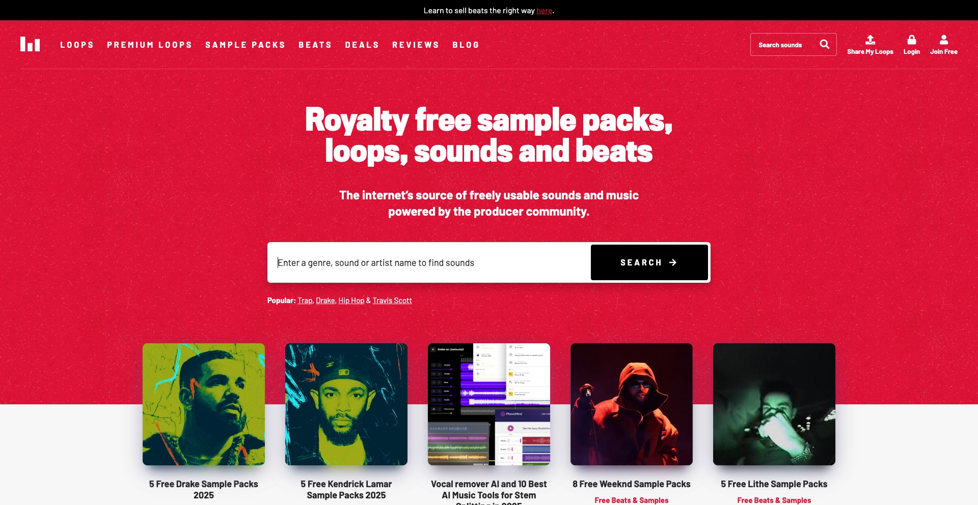 Royalty free sample packs, loops, sounds and beats template programmatic SEO template - 118 monthly traffic