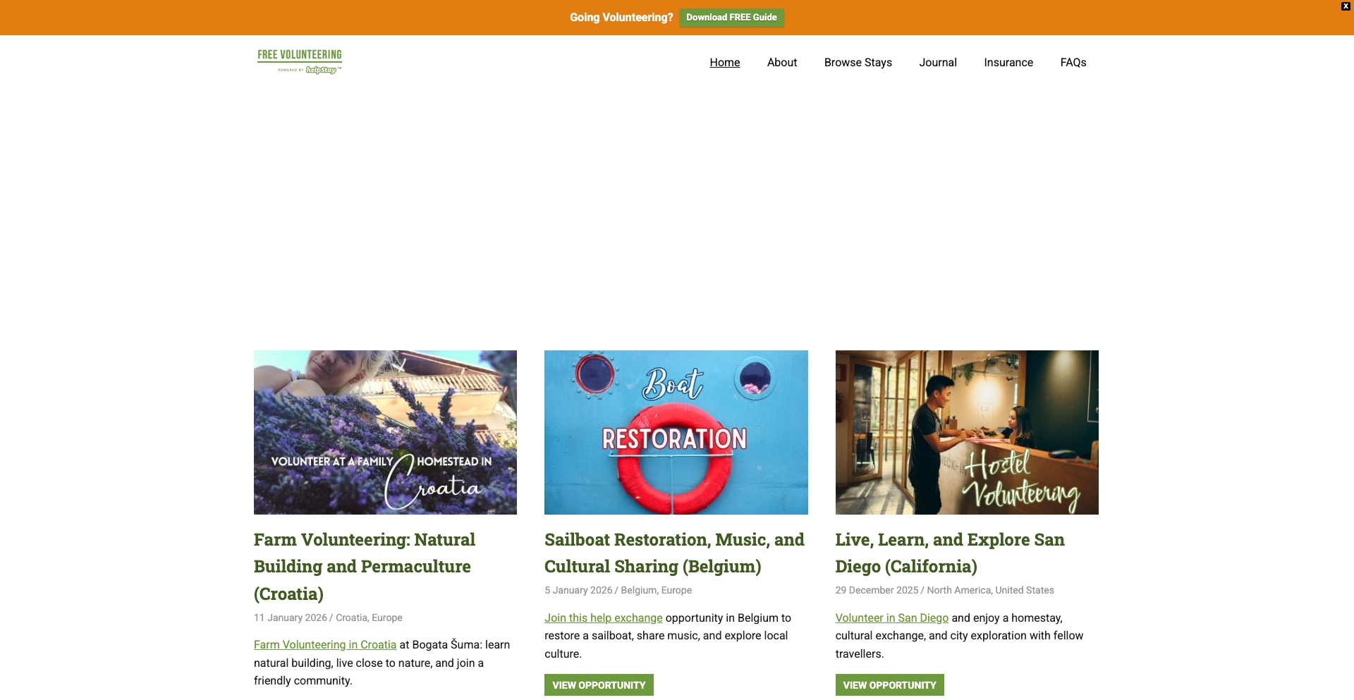 Freevolunteering content programmatic SEO template - 0 monthly traffic