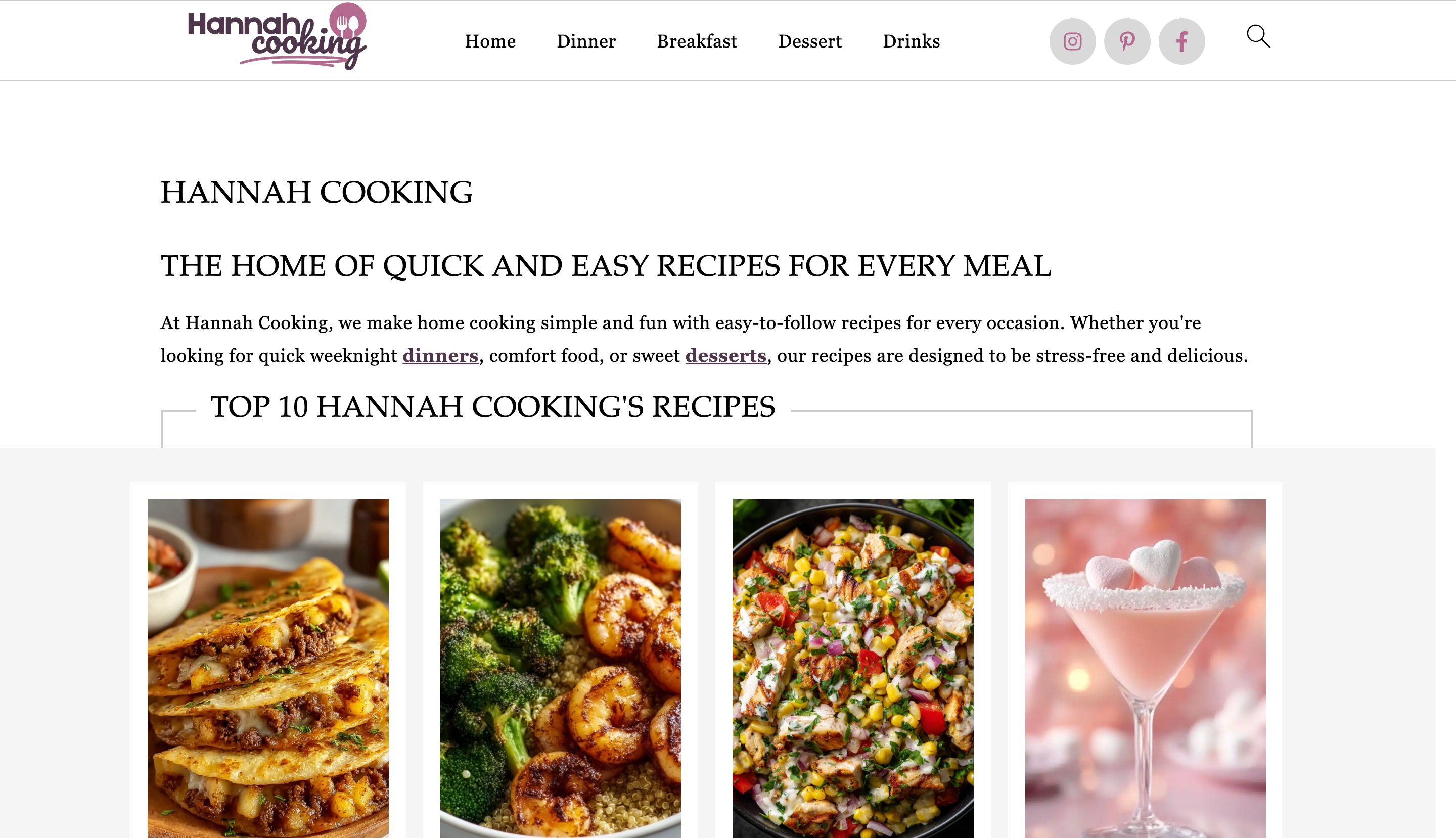 Hannah Cooking meal-category programmatic SEO template - 0 monthly traffic