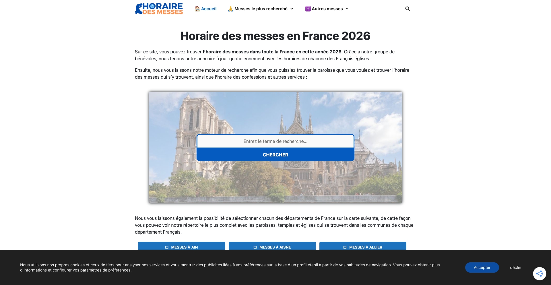 ▷ Horaire des messes en France 《 Toutes les églises 》 ✔️ location-data programmatic SEO template - 40 monthly traffic