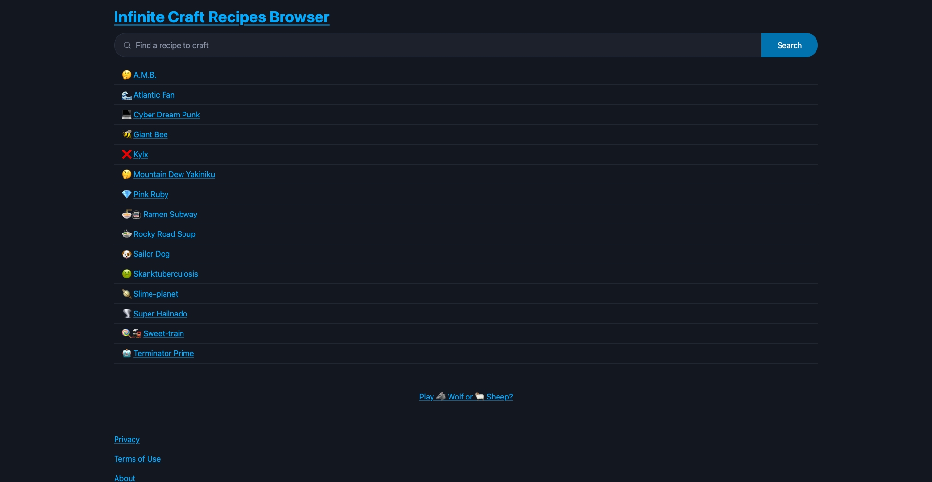 Infinite Craft Recipes Browser recipe programmatic SEO template - 1409 monthly traffic