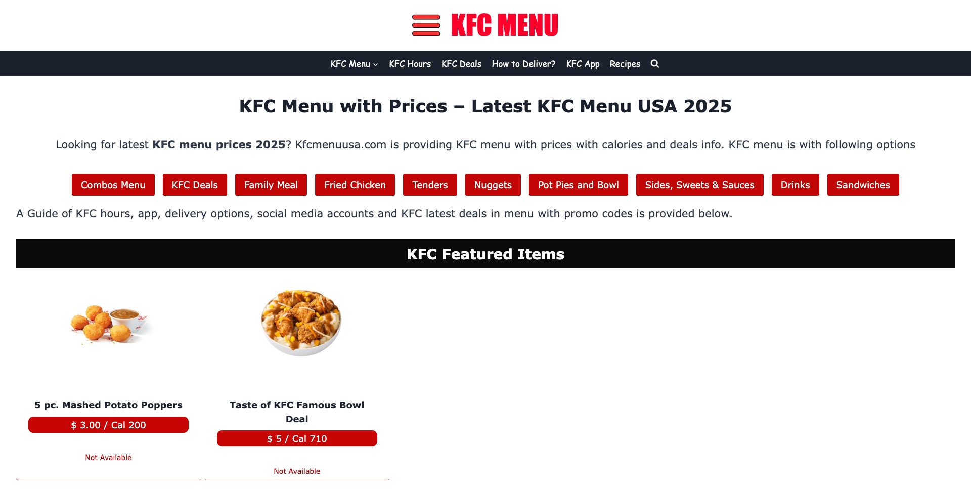 Kfcmenuusa content programmatic SEO template - 784 monthly traffic