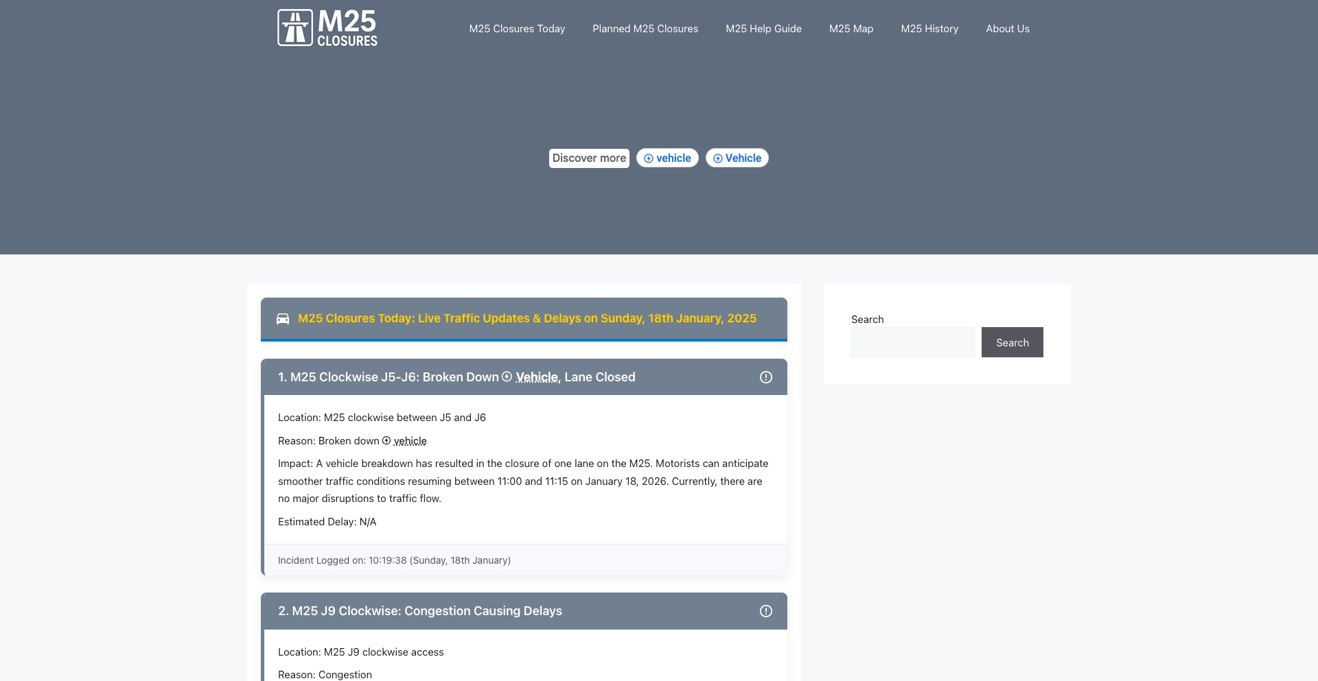 M25 Closures Today! | Live Traffic Updates and Road Delays location-data programmatic SEO template - 7287 monthly traffic