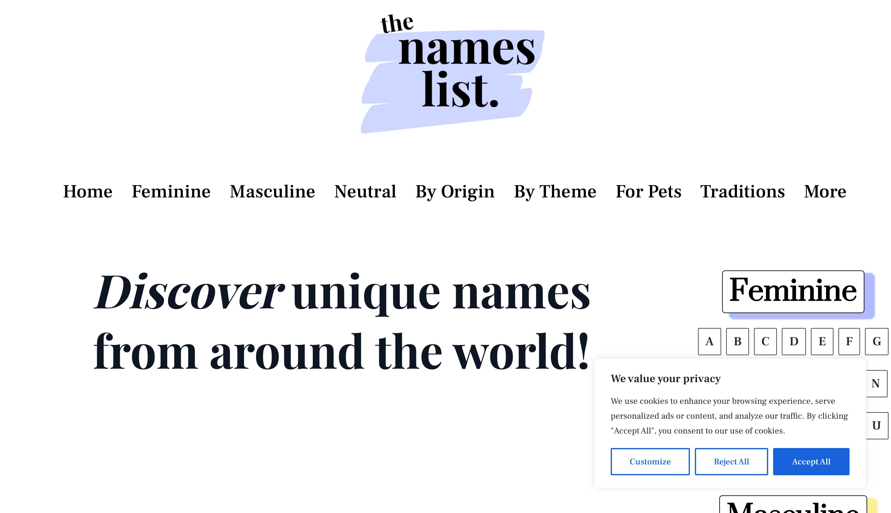 Nameslist content programmatic SEO template - 37 monthly traffic