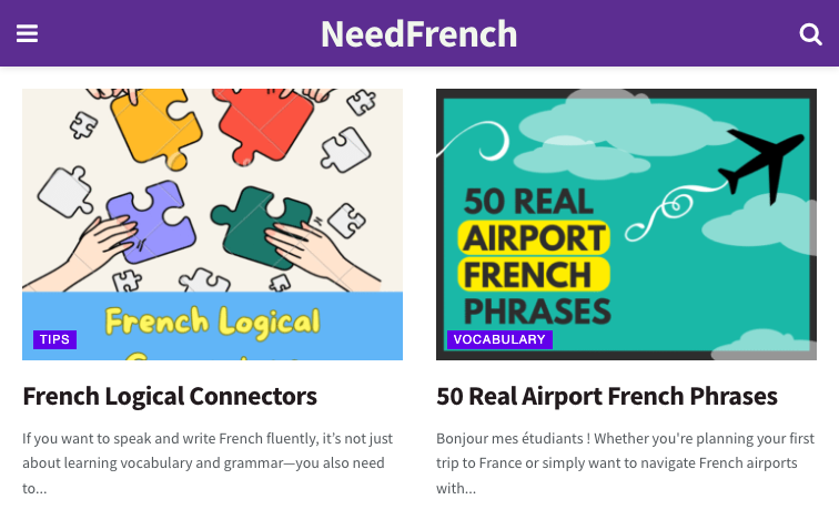 Needfrenchcom content programmatic SEO template - 134 monthly traffic