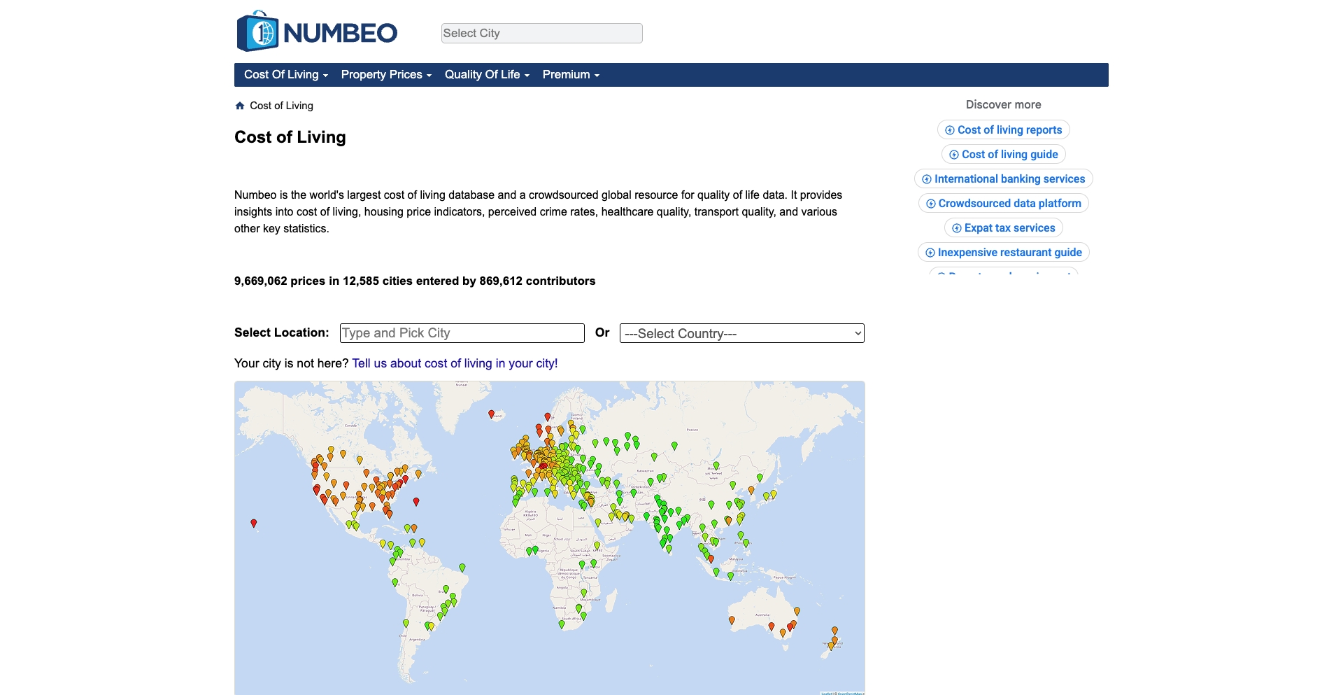 Numbeo location-comparison programmatic SEO template - 10M+ monthly traffic