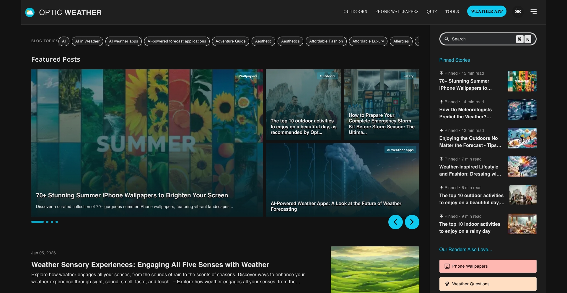 Optic Weather | Comprehensive Weather Tools and Resources content programmatic SEO template - 1595 monthly traffic