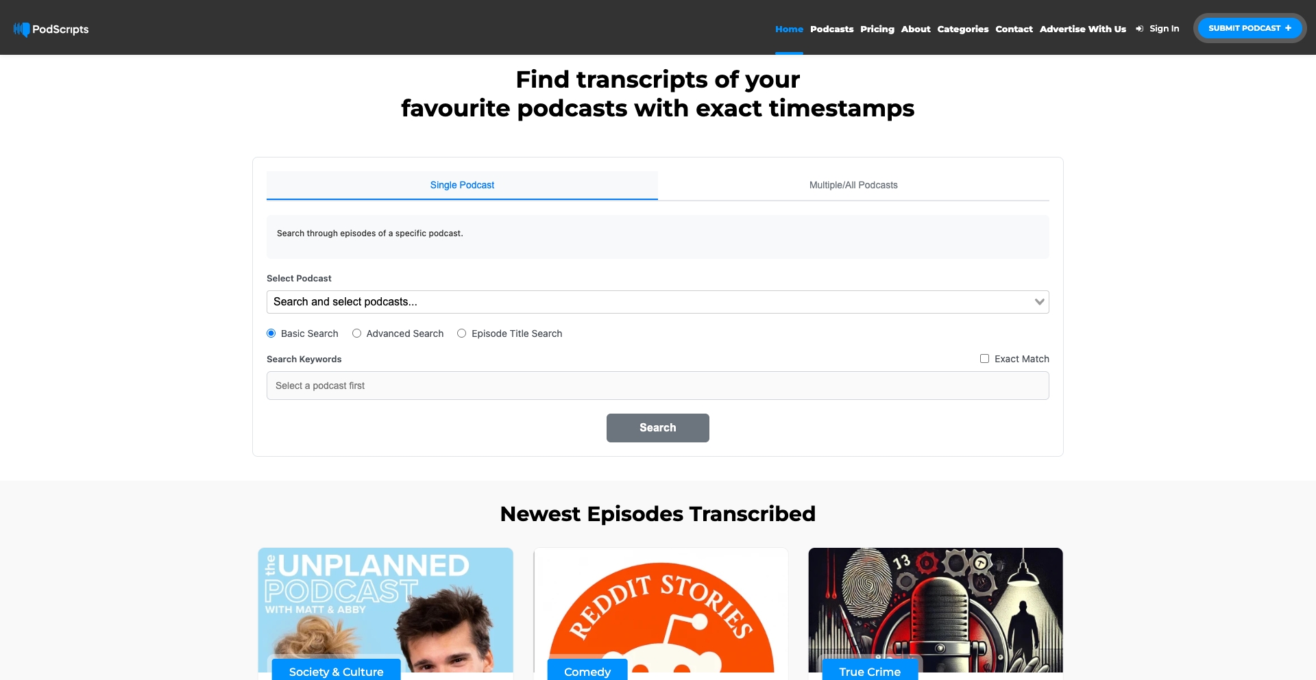 Podscripts entity-database programmatic SEO template - 1.3K monthly traffic