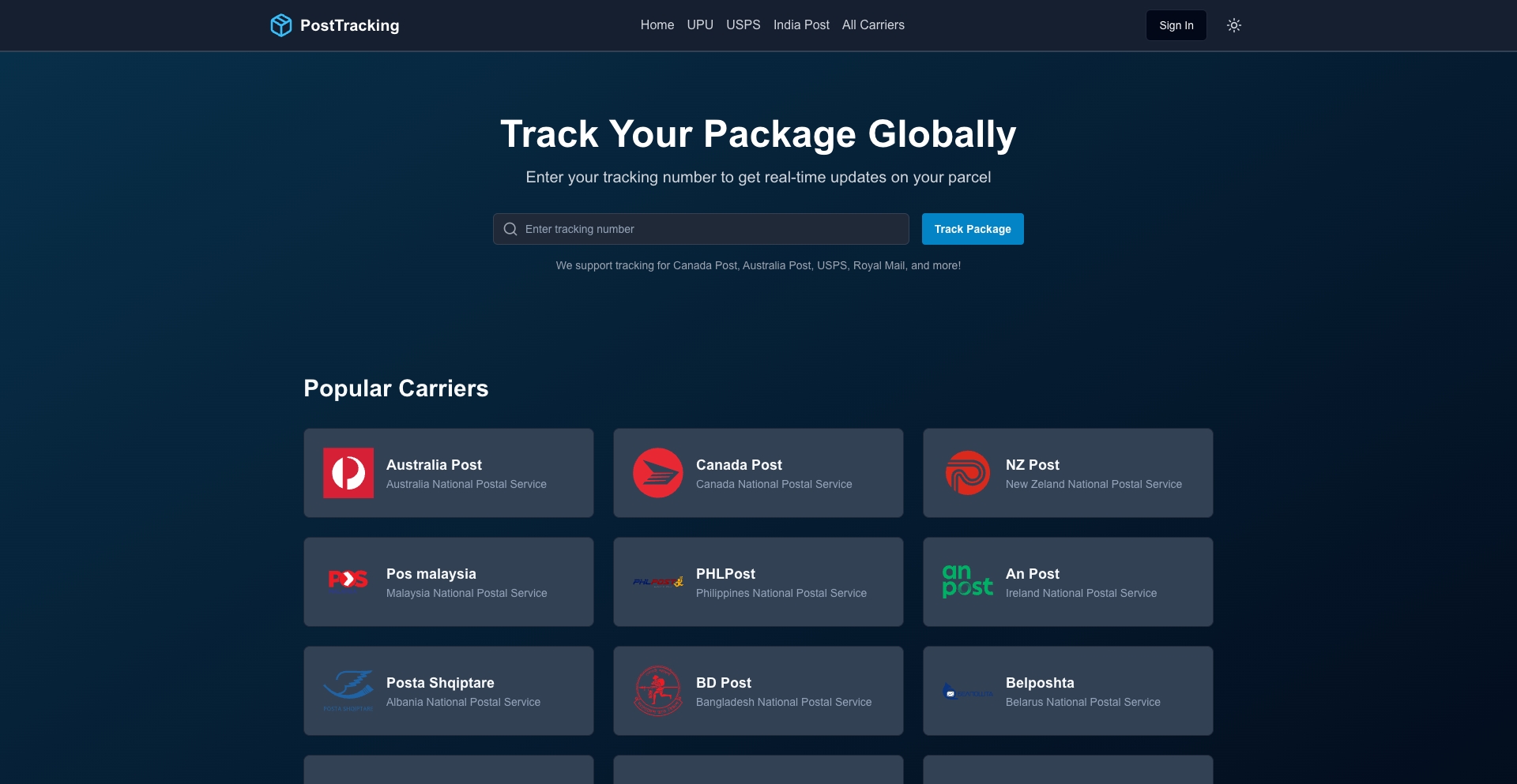 Post Tracking entity-database programmatic SEO template - 0 monthly traffic
