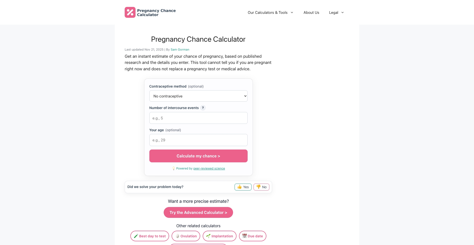 Pregnancychancecalculator tool programmatic SEO template - 9233 monthly traffic