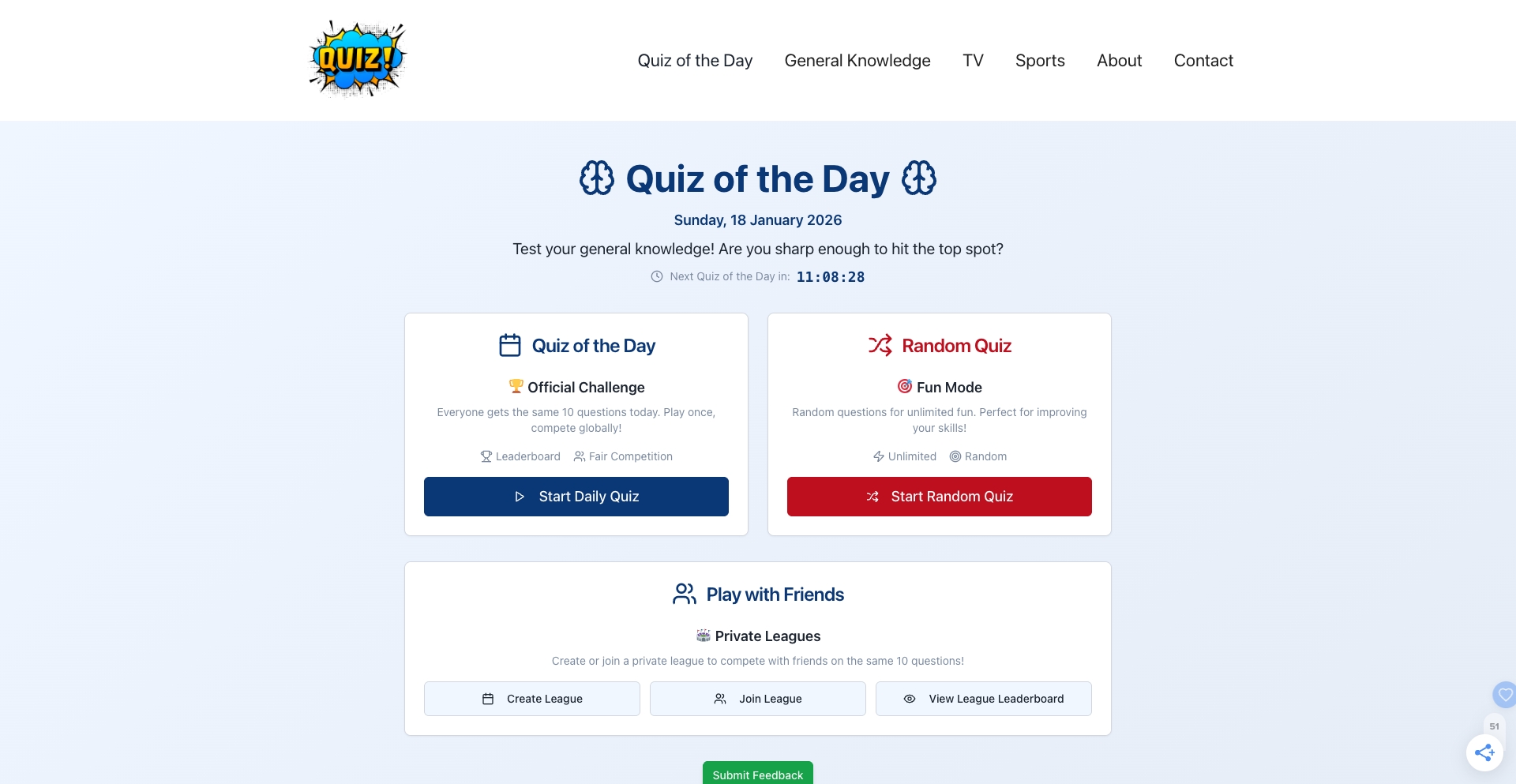 Quiz of The Day | Daily General Knowledge Quiz Questions template programmatic SEO template - 10186 monthly traffic