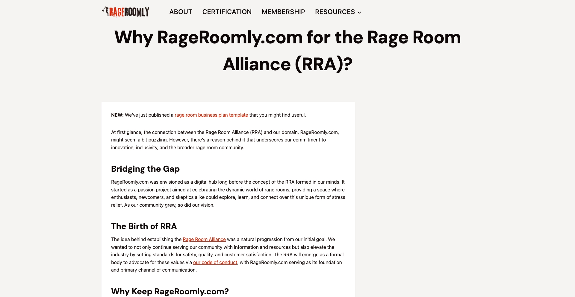 Why RageRoomly.com for the Rage Room Alliance (RRA)? | Rage Roomly location-data programmatic SEO template - 298 monthly traffic