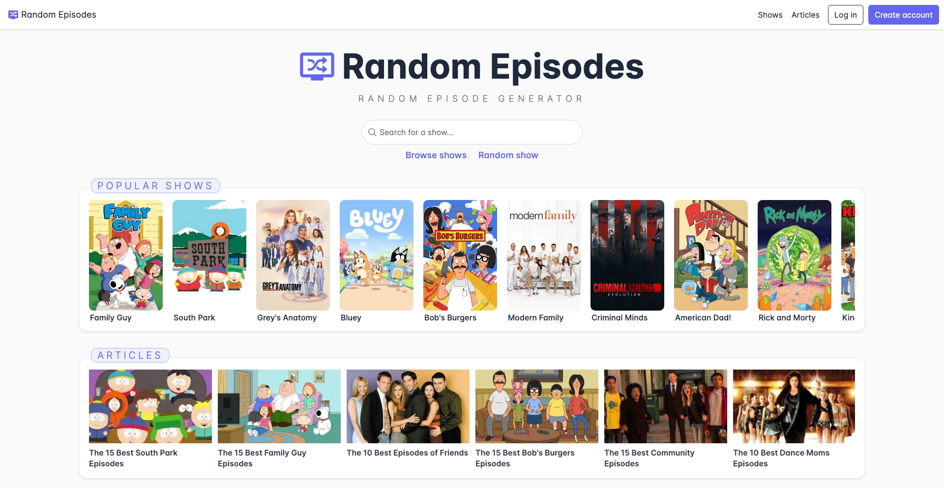 Random Episode Generator entity-database programmatic SEO template - 484 monthly traffic