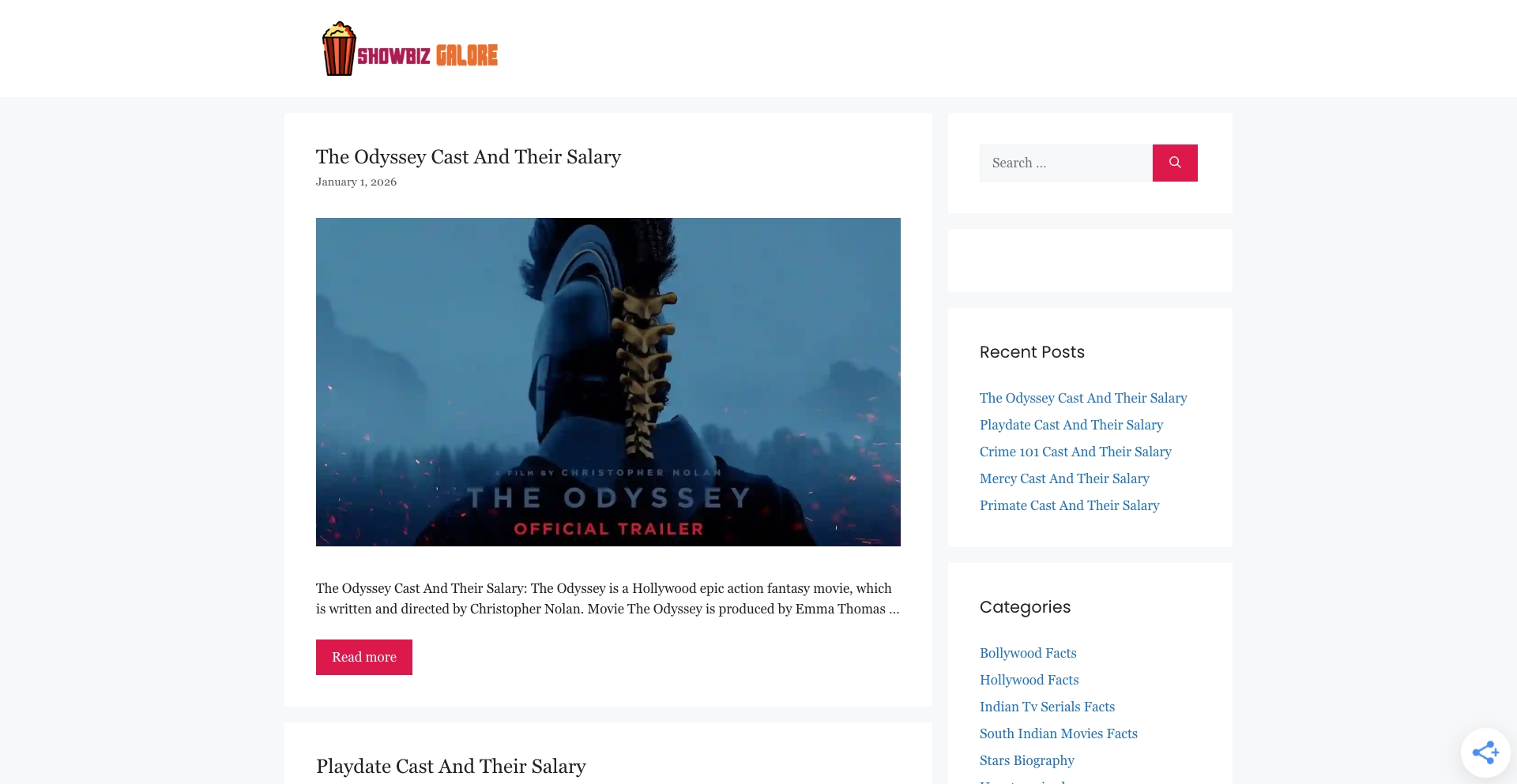 Showbizgalore entity-database programmatic SEO template - 729 monthly traffic