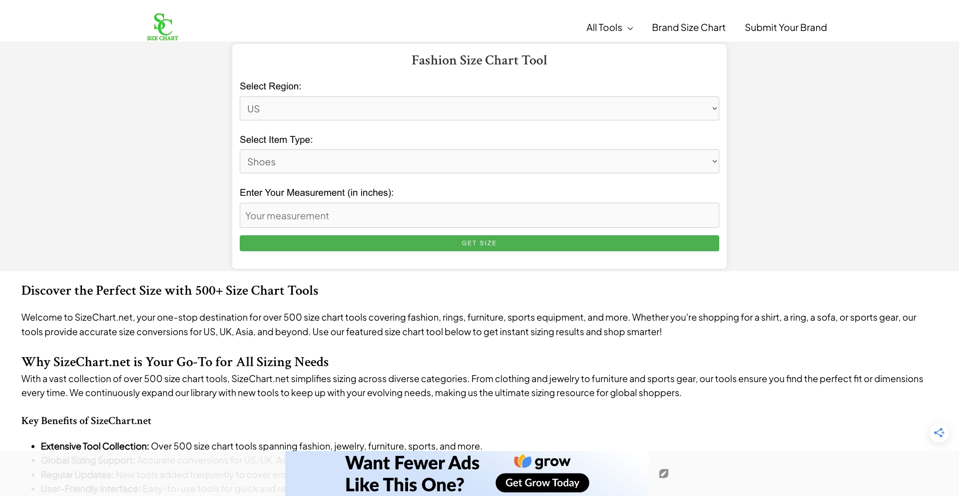 sizechart.net location-data programmatic SEO template - 10K+ monthly traffic