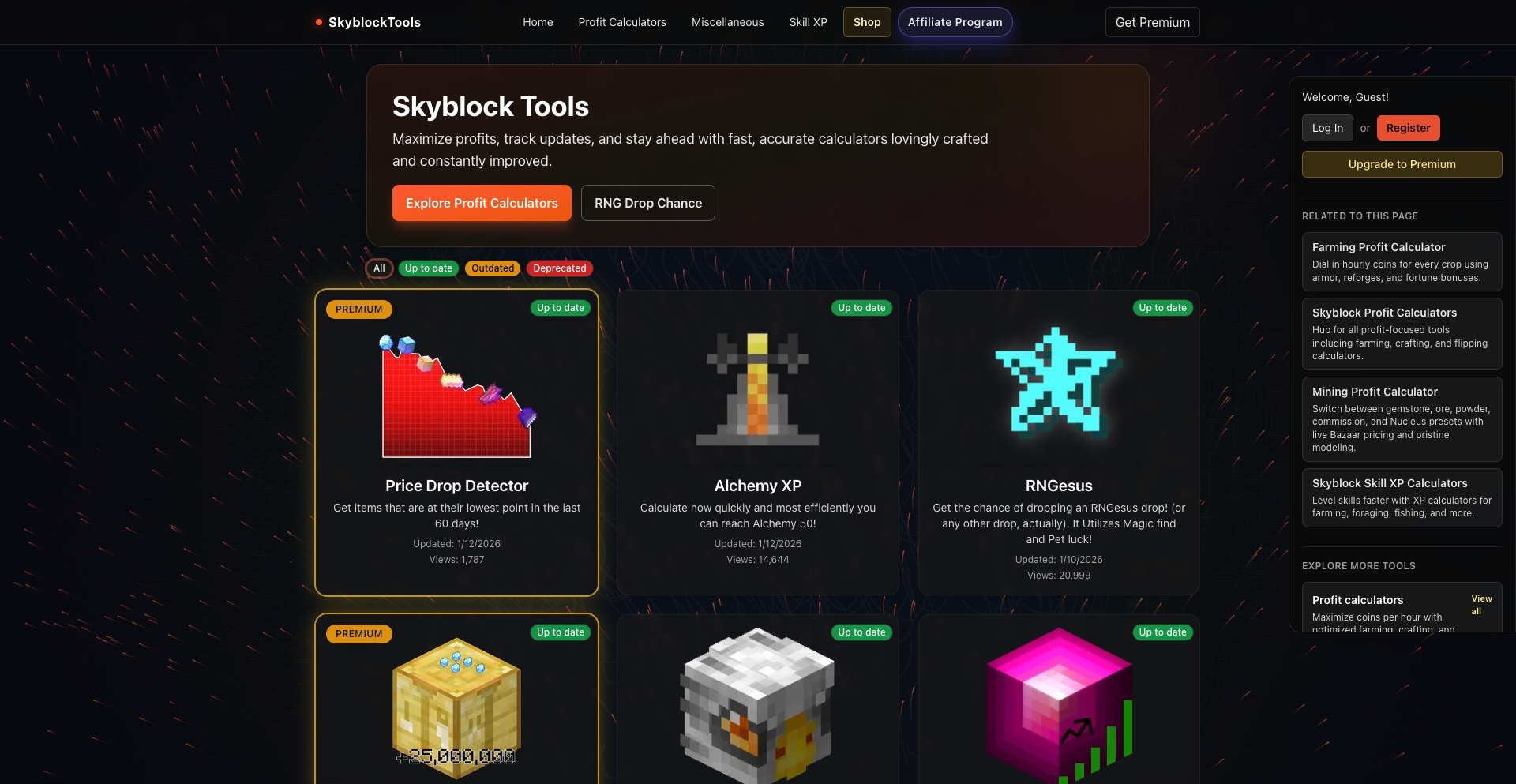 Skyblocktools content programmatic SEO template - 0 monthly traffic