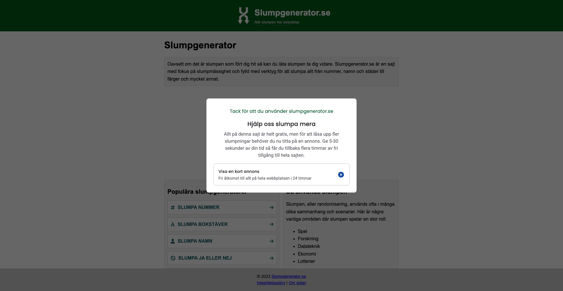 Slumpgenerator.se tool programmatic SEO template - 1487 monthly traffic