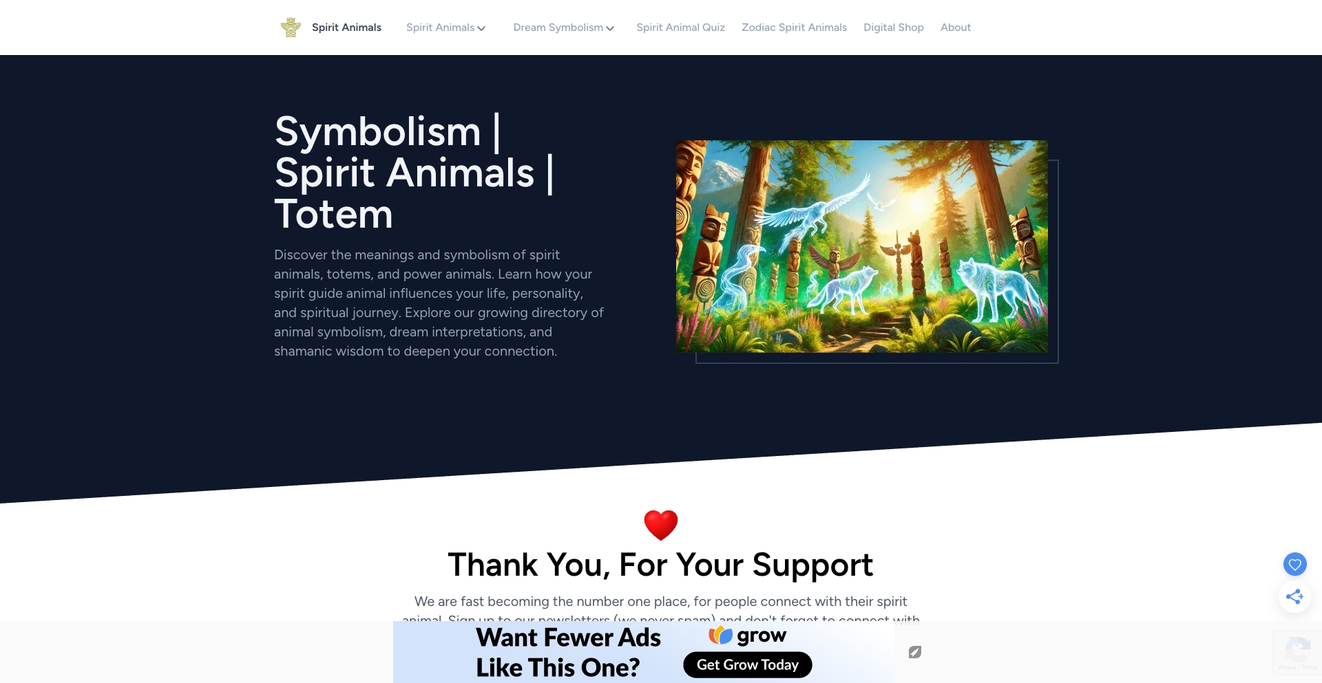 Spirit Animals | Discover Symbolism, Meanings & Your Spirit Guide entity-database programmatic SEO template - 37 monthly traffic