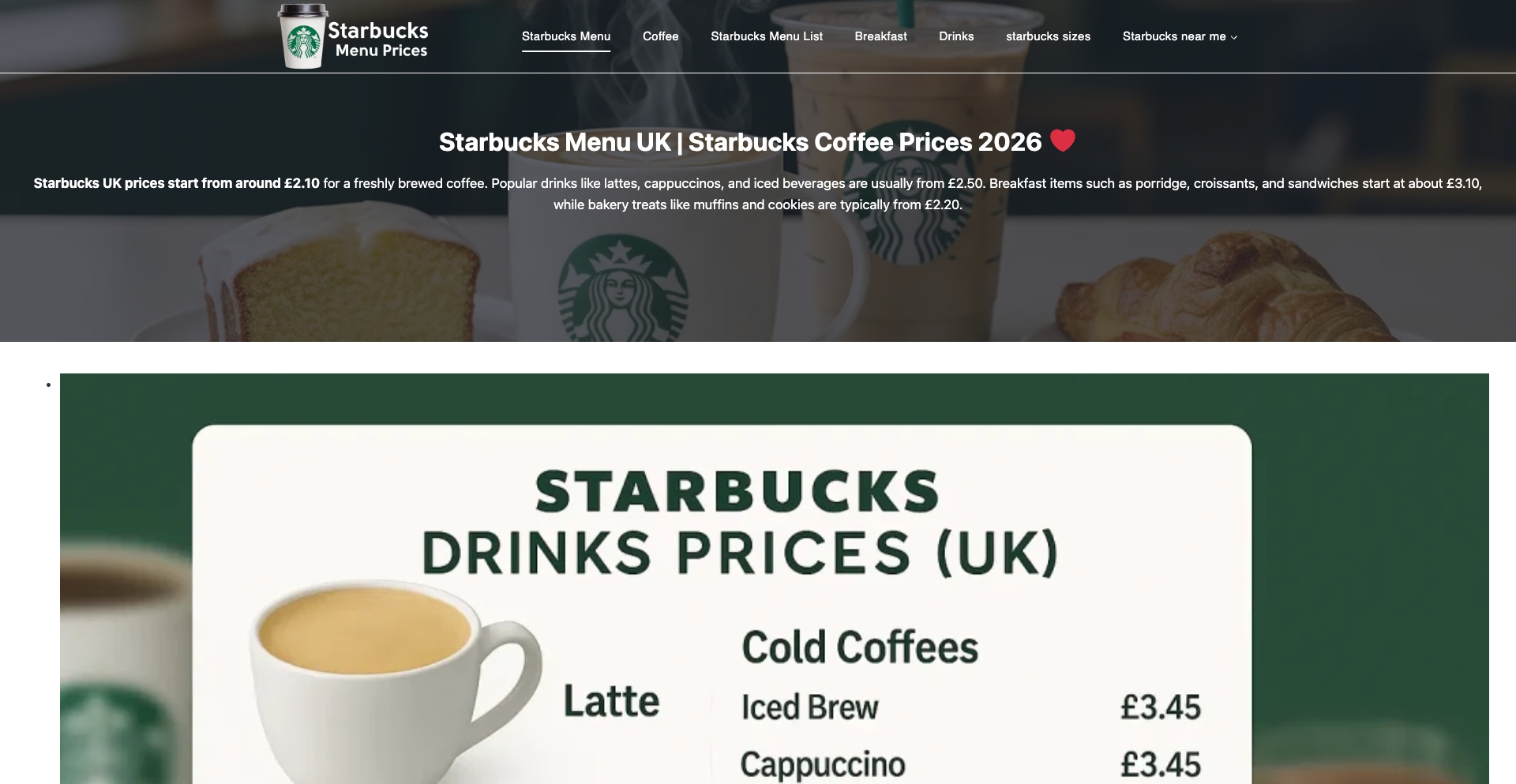 Starbuck Menu UK entity-database programmatic SEO template - 2.1K monthly traffic
