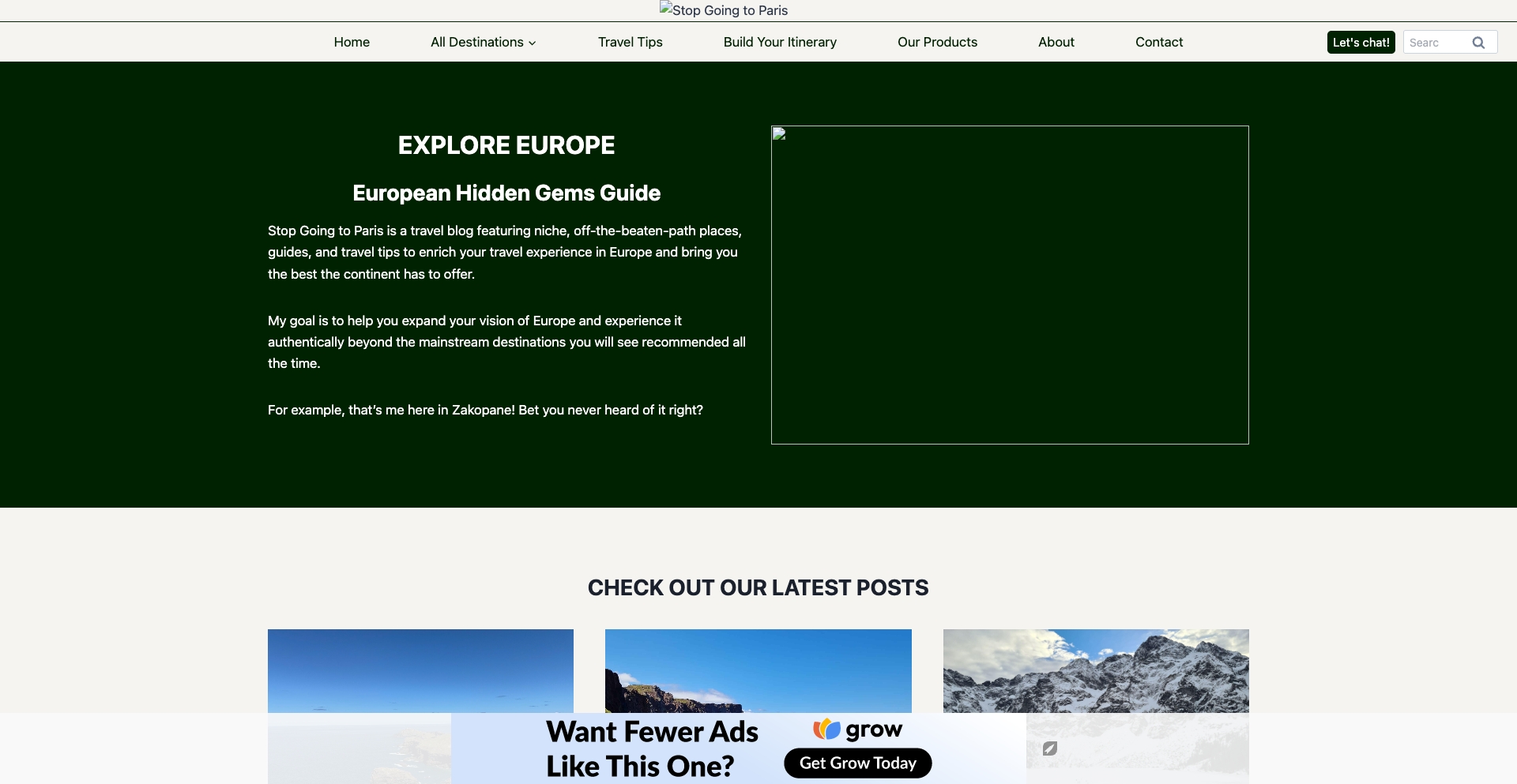 Home | Stop Going to Paris | European Hidden Gems Guide location-data programmatic SEO template - 124 monthly traffic