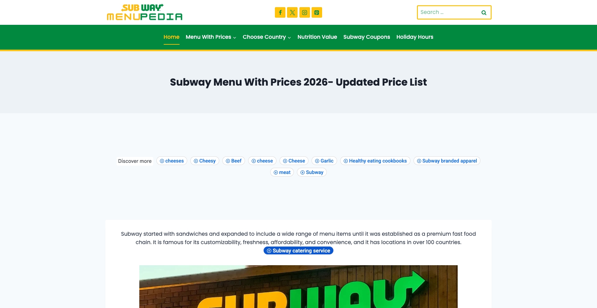 Subway Menu with Prices location-data programmatic SEO template - 470 monthly traffic