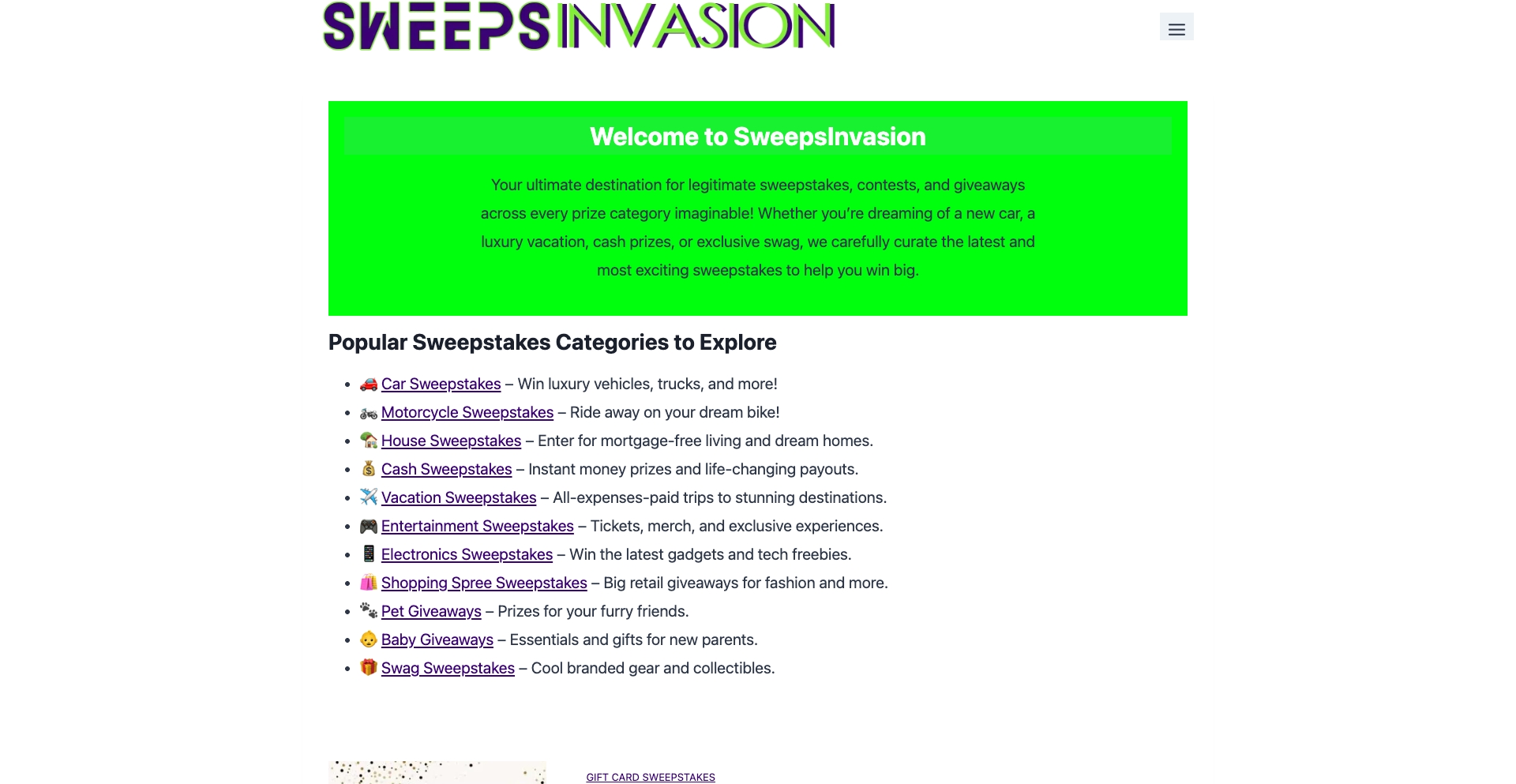Sweeps Invasion content programmatic SEO template - 0 monthly traffic