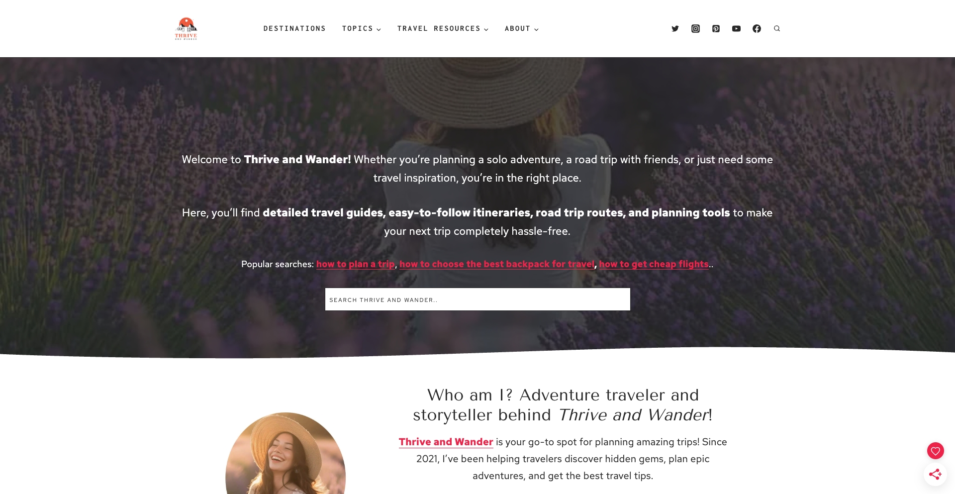 Thrive and Wander | Adventure Travel Planning & Custom Itineraries location-data programmatic SEO template - 195 monthly traffic