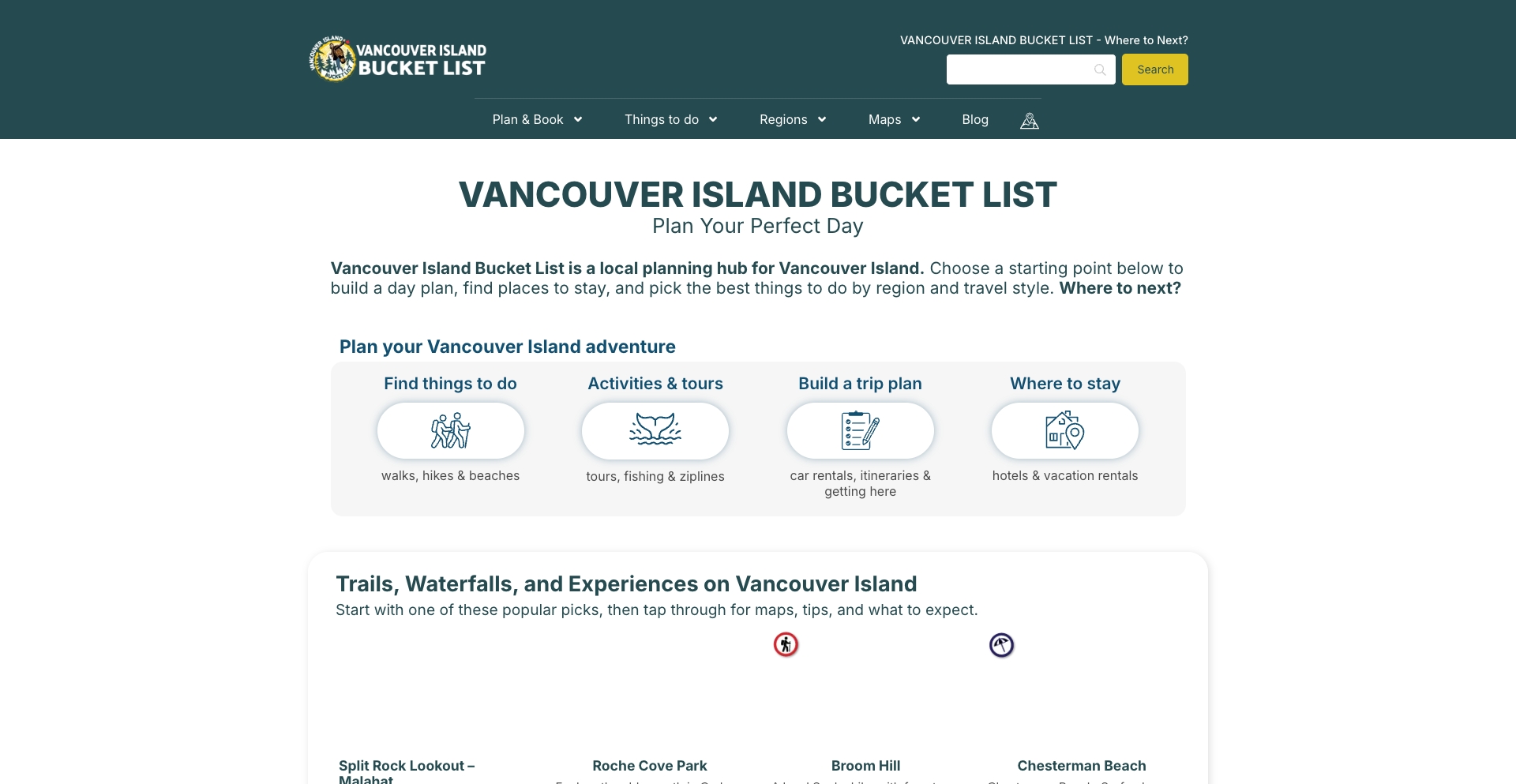 Vancouver Island Bucket List | Plan Your Perfect Day location-data programmatic SEO template - 10043 monthly traffic