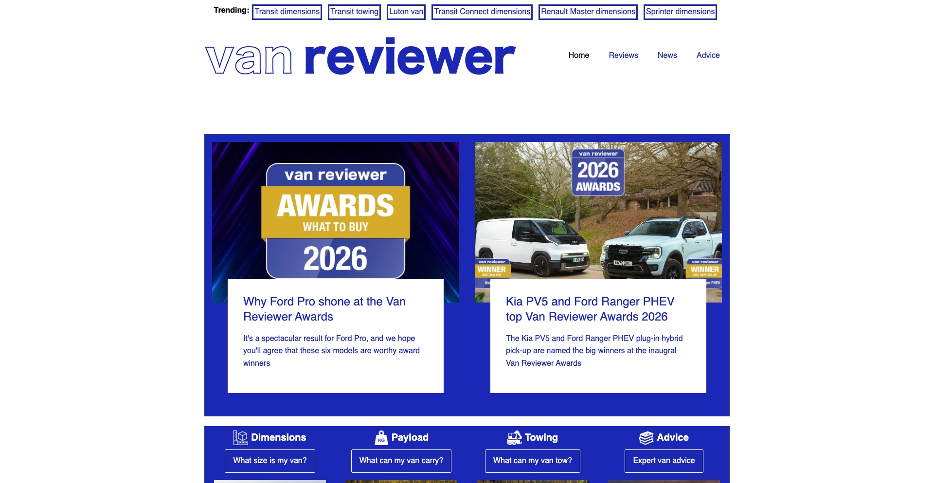 Van Reviews, Dimensions, Weights, Towing & Advice entity-database programmatic SEO template - 22746 monthly traffic