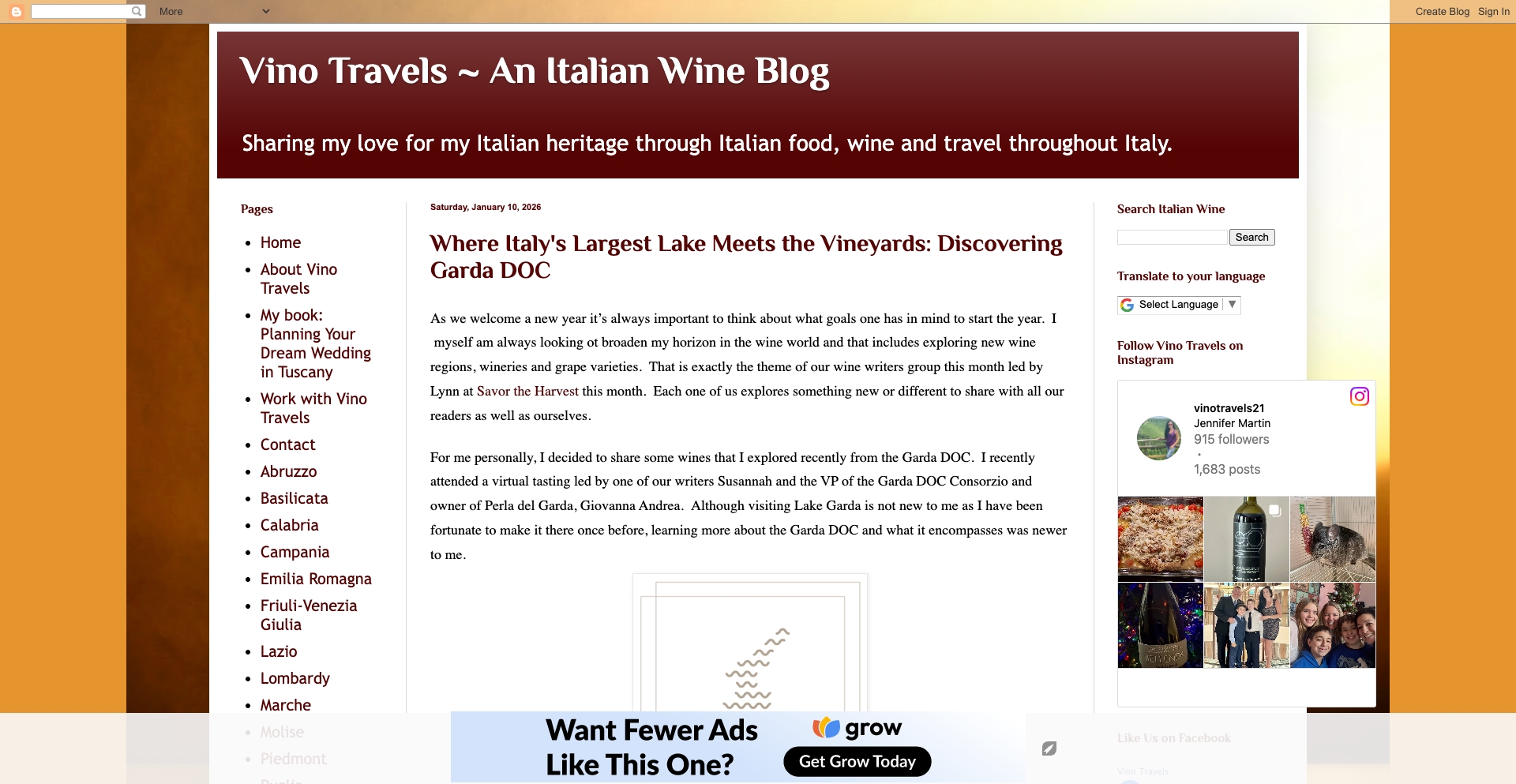 Vino Travels ~ An Italian Wine Blog entity-database programmatic SEO template - 300 monthly traffic