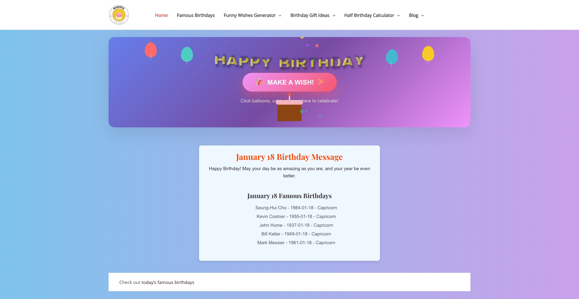 Wishful Birthday date-database programmatic SEO template - 415 monthly traffic