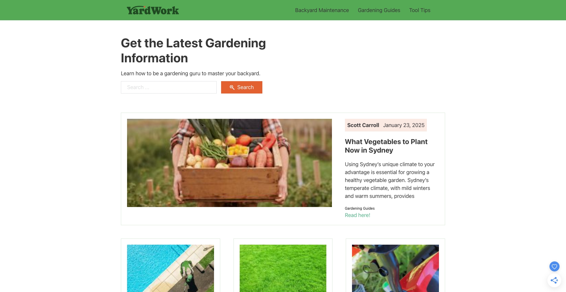 YardWork Australia location-crop programmatic SEO template - 105 monthly traffic